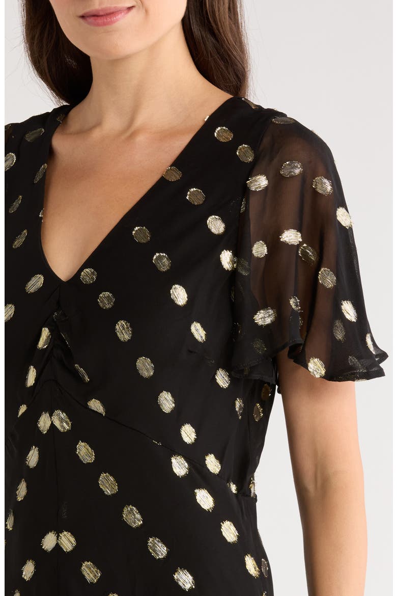 Metallic Dot Tie Back Maxi Dress, Alternate, color, RICH BLACK