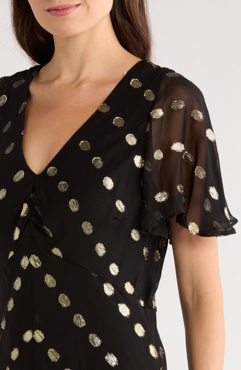 Halogen<sup>®</sup> Metallic Dot Tie Back Maxi Dress, Alternate, color, Rich Black