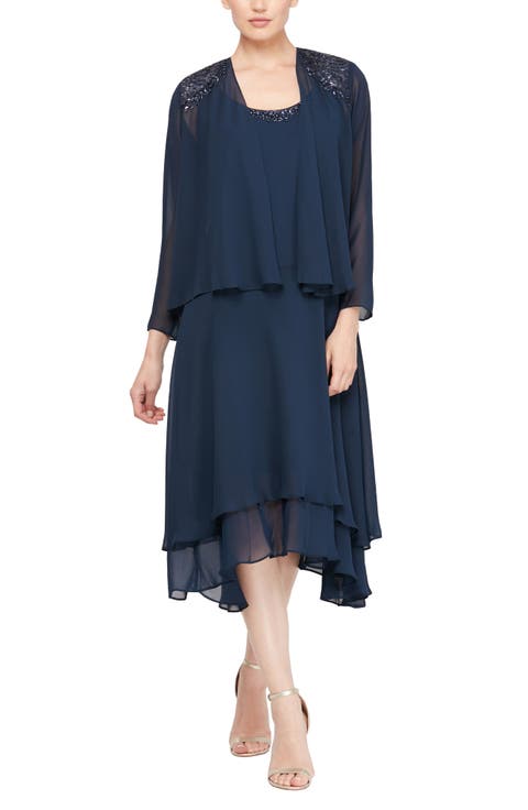 Beaded Detail Chiffon Dress with Jacket