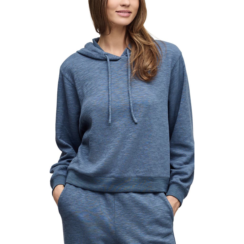 Barefoot Dreams Seamed Slub Cotton Blend Double Knit Hoodie In Blue