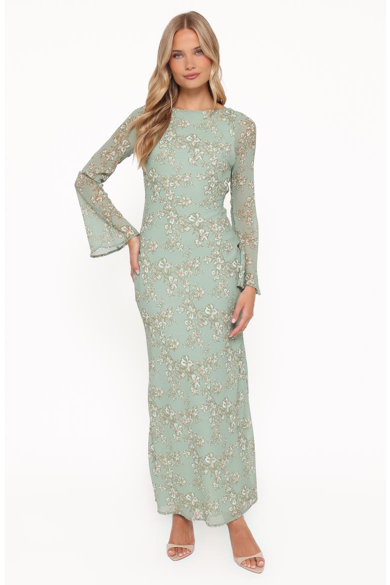 Yolanda Floral Long Sleeve Open Back, Alternate, color, SAGE GREEN FLORAL
