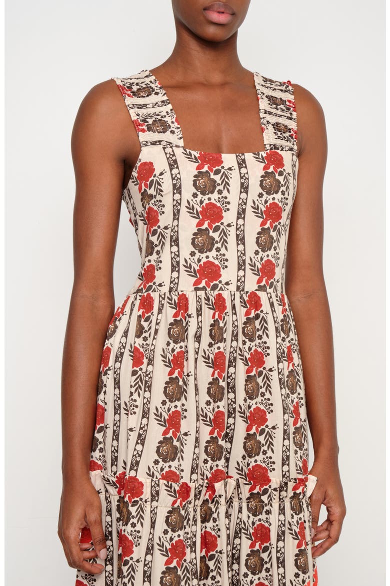 New Sunset Floral Tiered Stretch Cotton Maxi Sundress, Alternate, color, BROWN LACED IN BLOOM