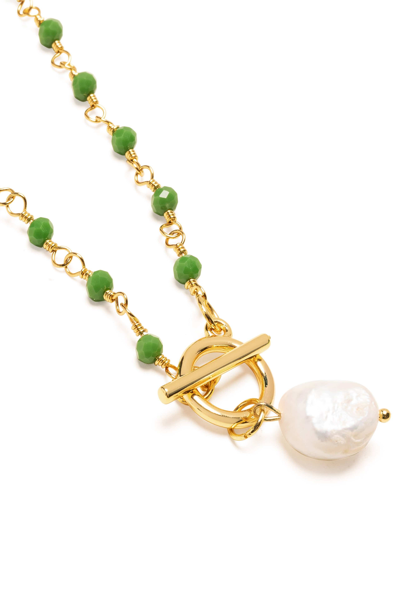 Nialaya CZ Pearl Wrap Necklace, Alternate, color, Green