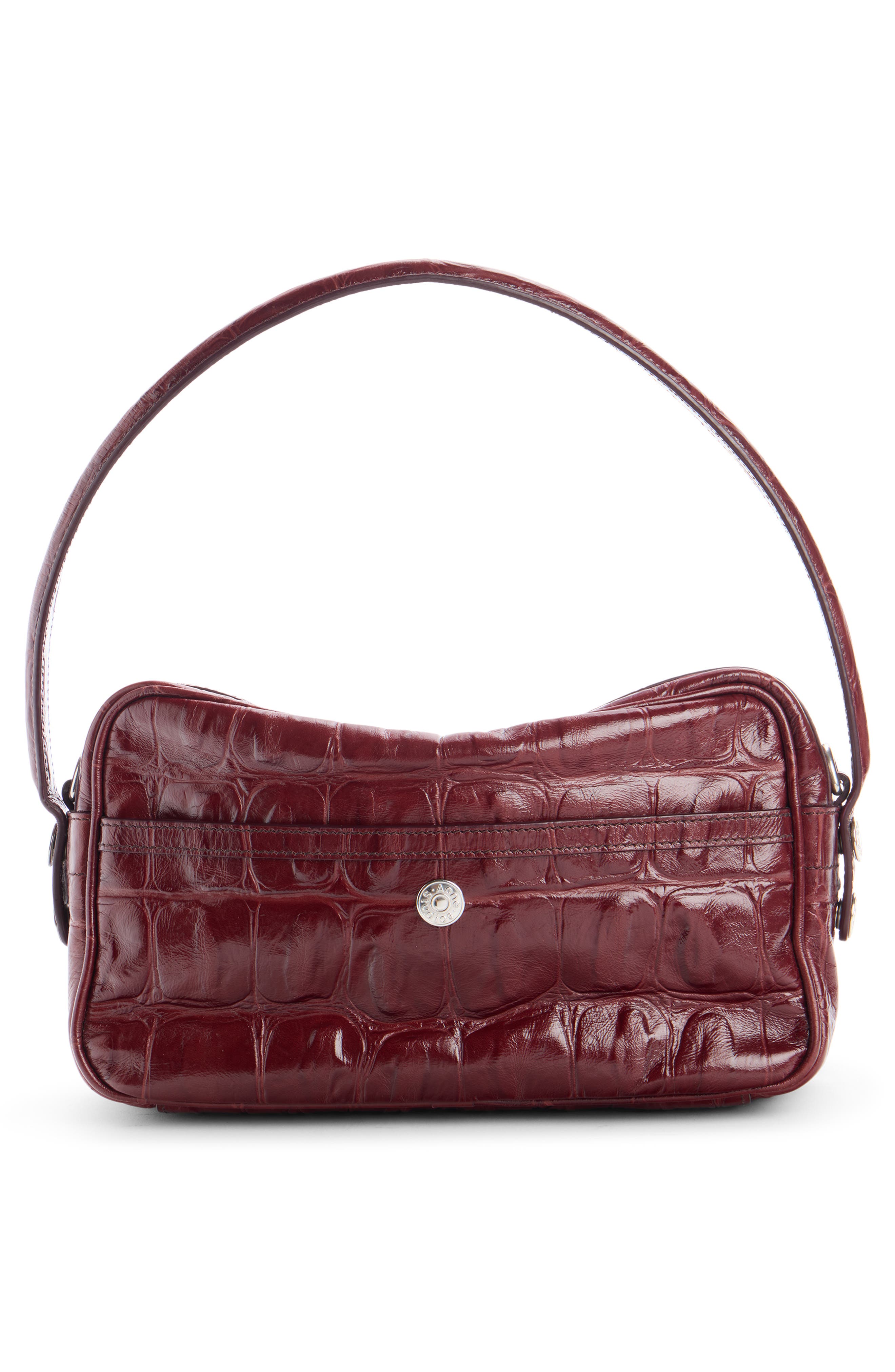 Acne Studios Camero Party Croc Embossed Leather Shoulder Bag, Alternate, color, Burgundy