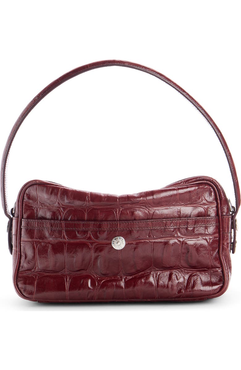 Acne Studios Camero Party Croc Embossed Leather Shoulder Bag, Alternate, color, Burgundy