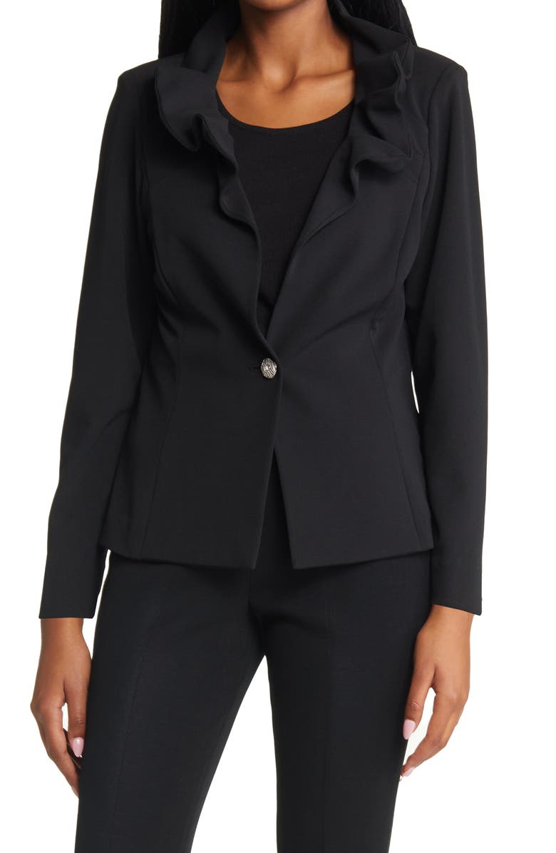 Ming Wang Ruffle Collar Crepe Jacket, Alternate, color, 