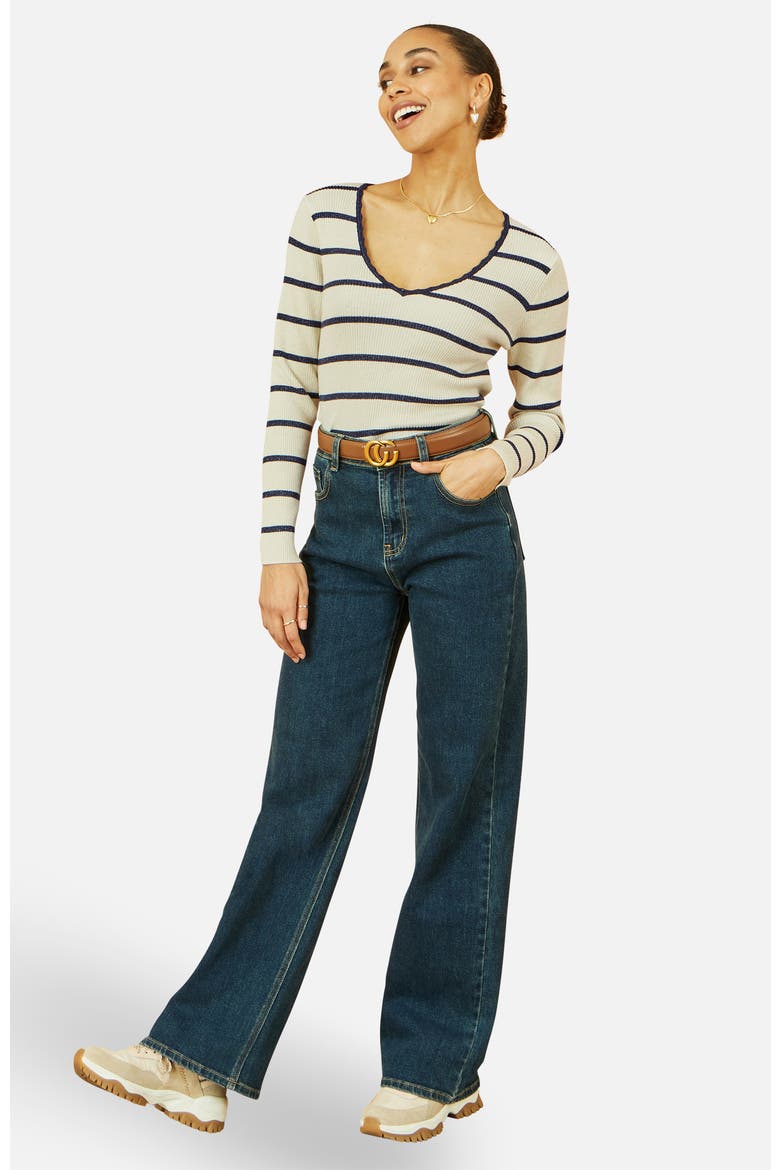 Metallic Stripe Knitted Ribbed Top, Alternate, color, Ivory