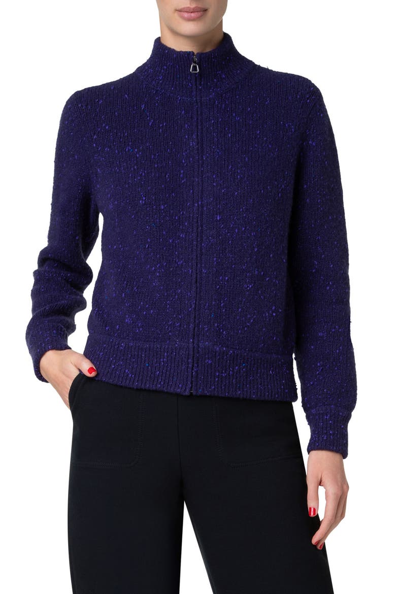 Cashmere Tweed Zip-Up Cardigan, Main, color, PURPLE
