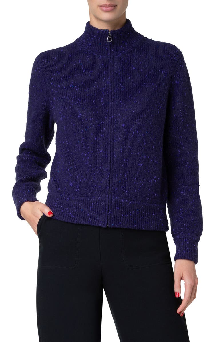Akris Cashmere Tweed Zip-Up Cardigan, Main, color,