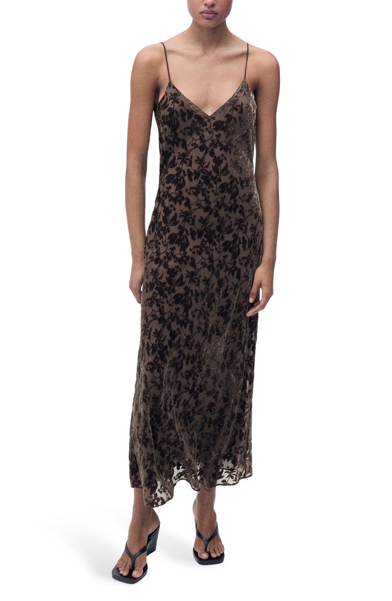 MANGO Floral Jacquard Dress, Main, color, Chocolate