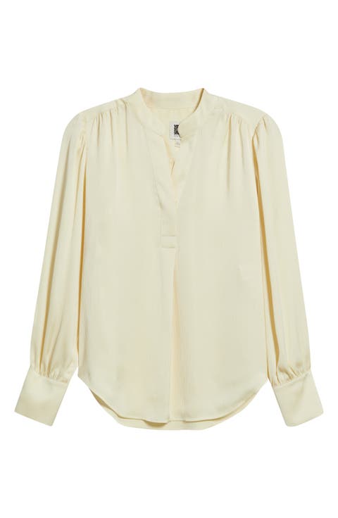 Pleated Satin Balloon Sleeve Top