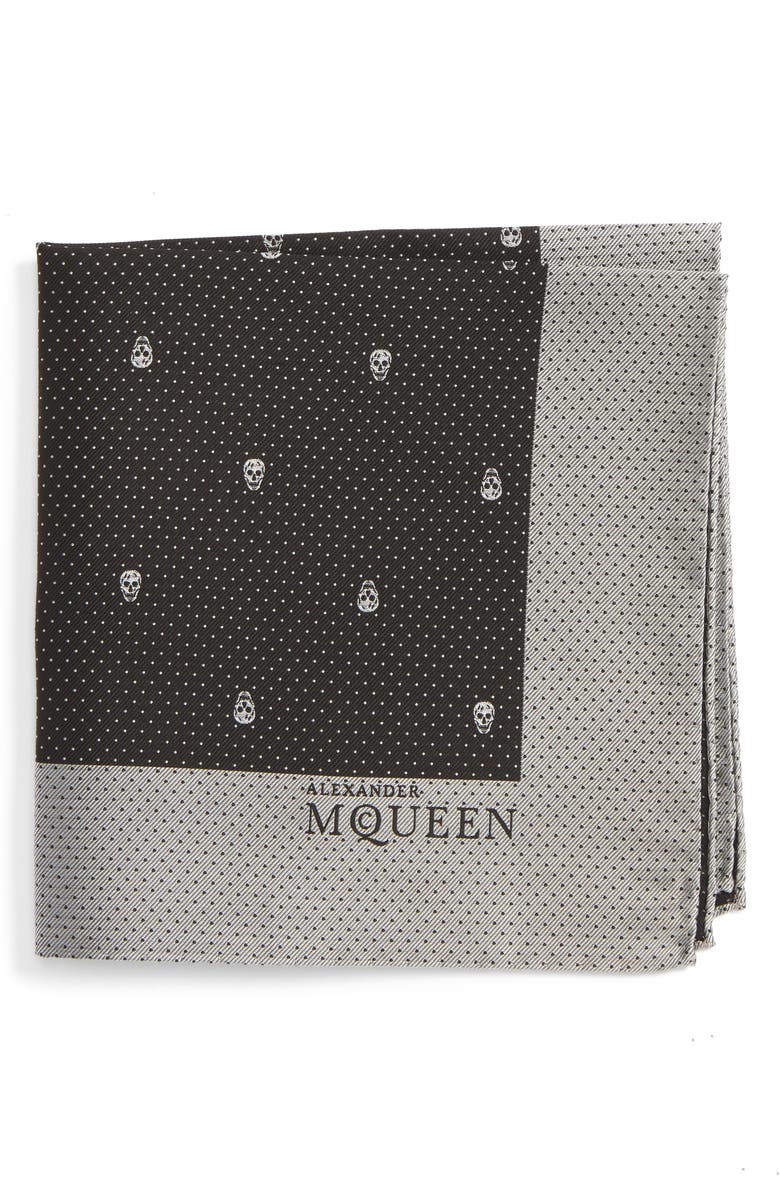 McQueen Alexander McQueen Skull Dot Silk Pocket Square, Main, color, 