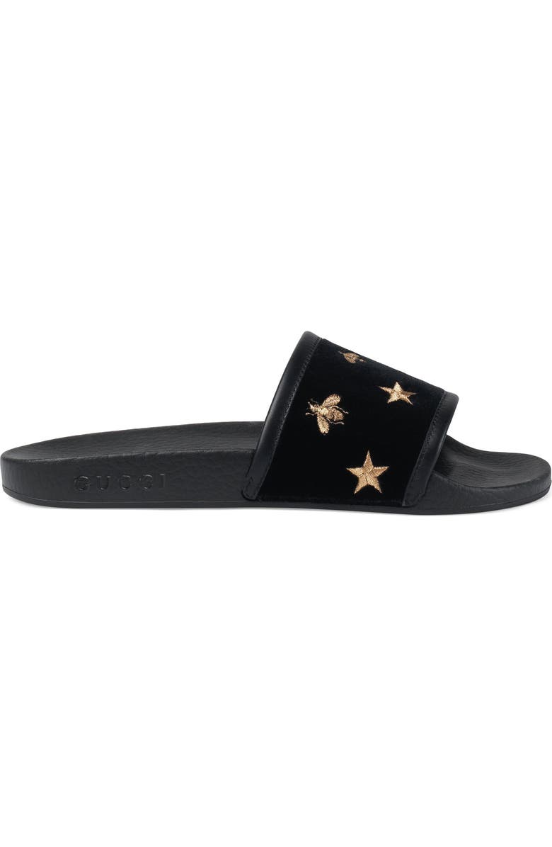 Gucci Pursuit Embroidered Slide Sandal, Alternate, color,