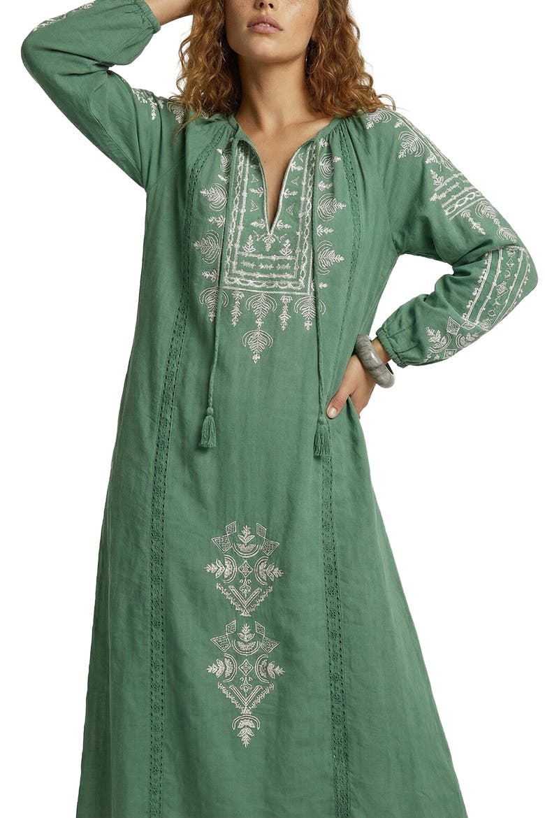 Aurelia Kaftan Style Embroidered Maxi Dress, Alternate, color, Sage Green