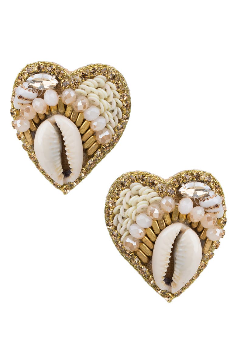 JARDIN Shell Beaded Heart Shaped Stud Earrings, Main, color,