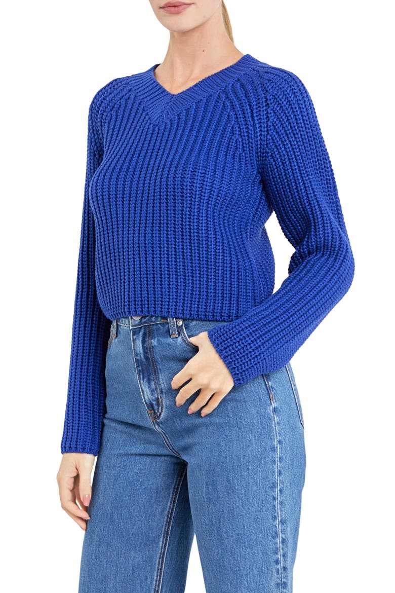 V-Neck Crop Sweater, Alternate, color, ROYAL BLUE
