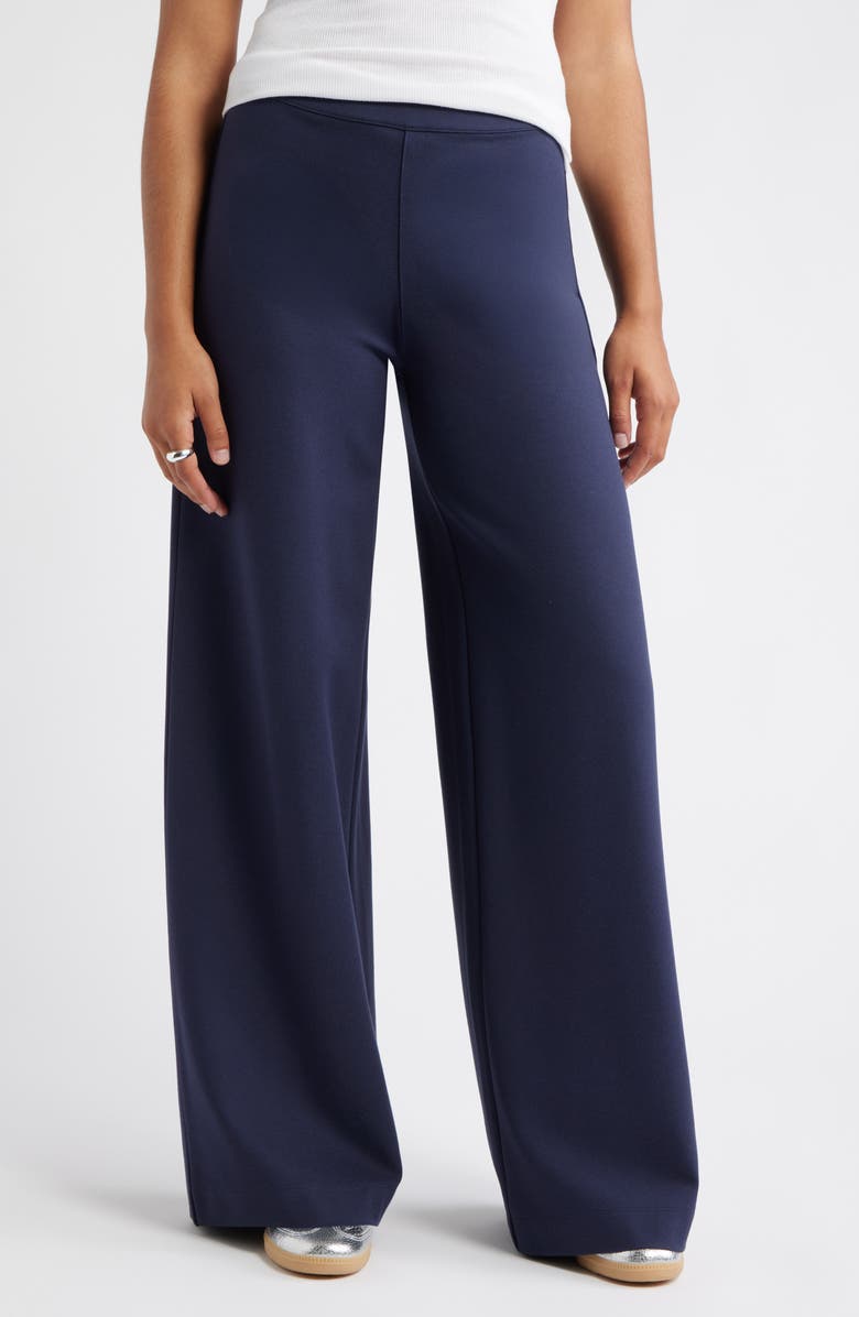 Caslon<sup>®</sup> High Waist Wide Leg Ponte Pants, Main, color, Navy Eclipse