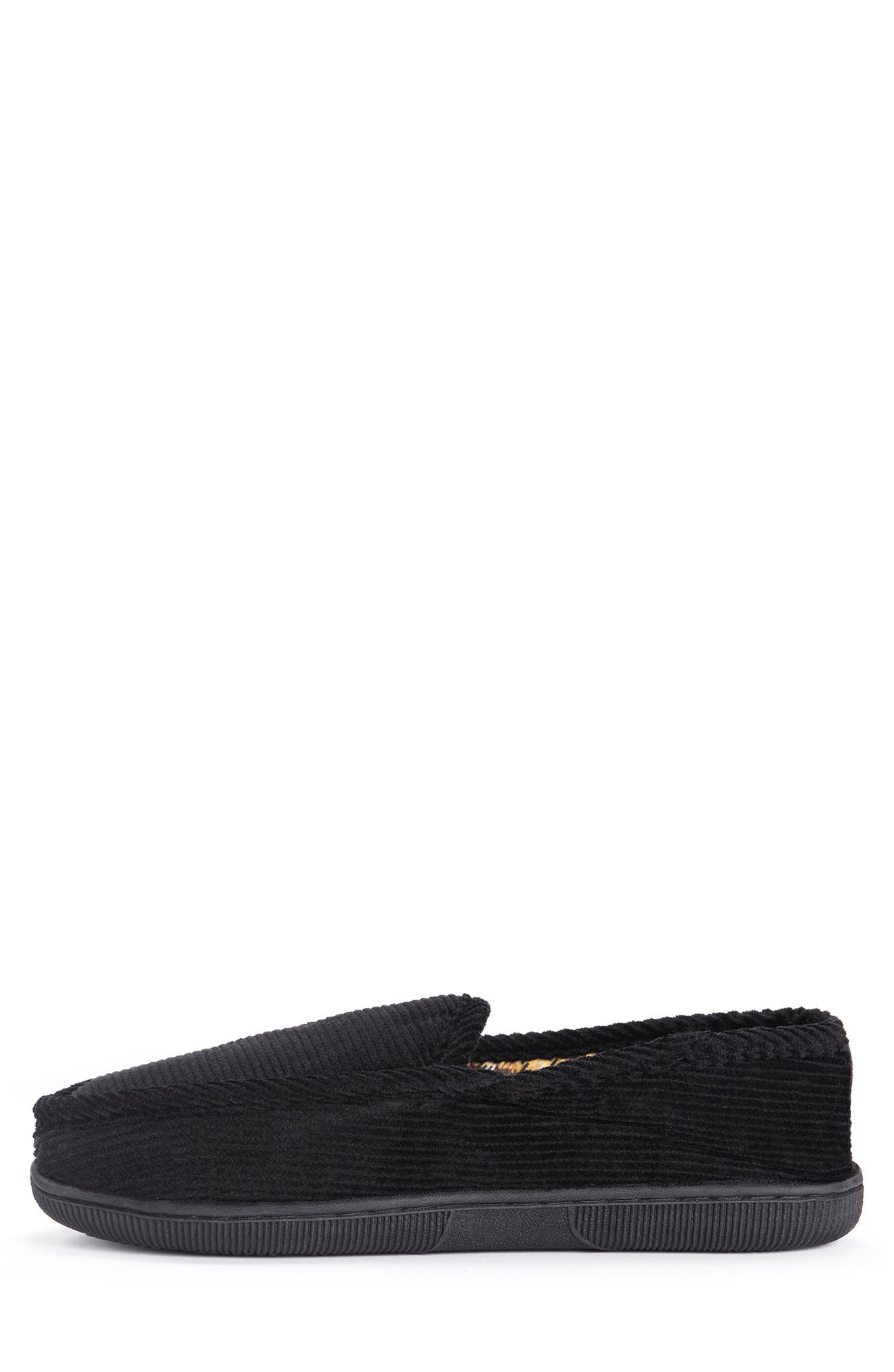 Corduroy Flannel Lined Moccasin Slipper, Alternate, color, BLACK