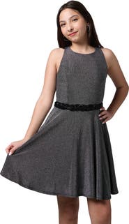 Un Deux Trois Glitter Stretch Racerback Dress with Belt