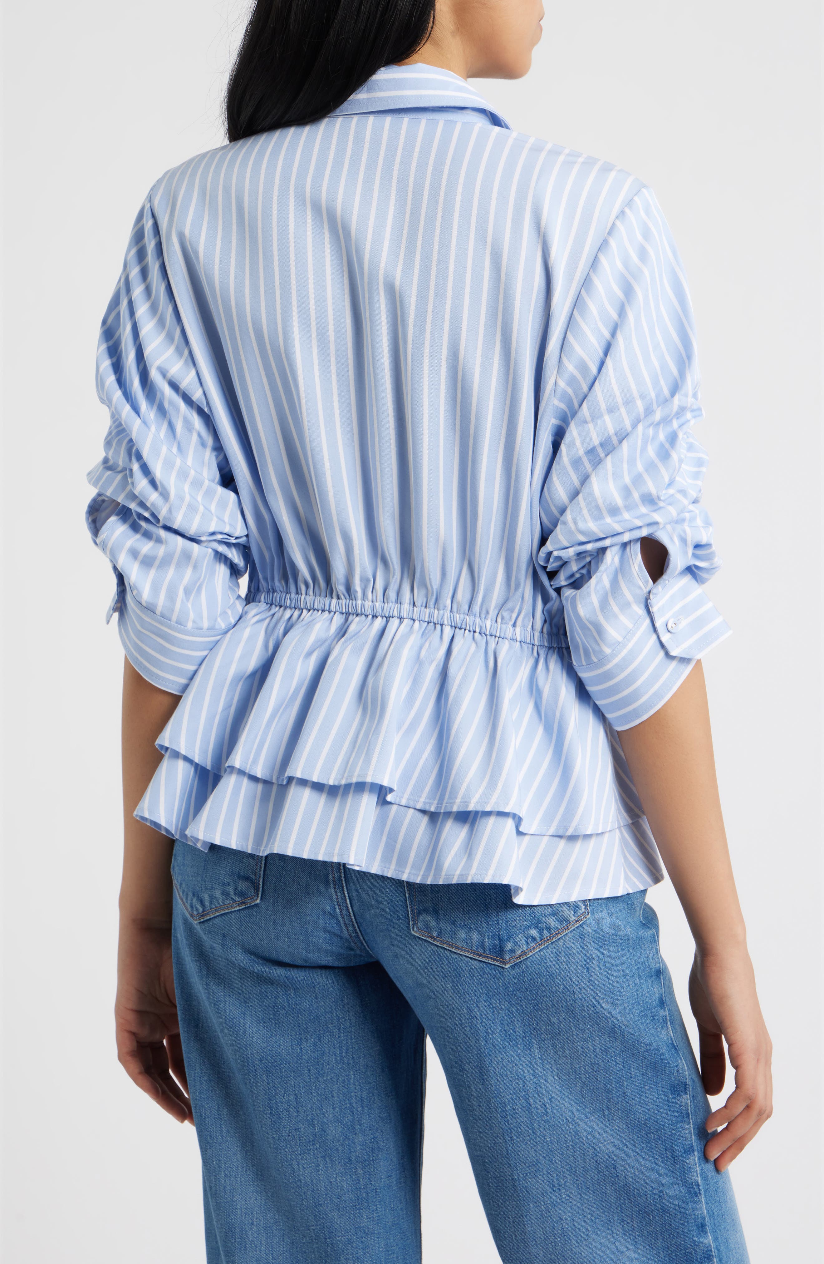 Pinstripe Button-Up Tiered Peplum Shirt - image 2