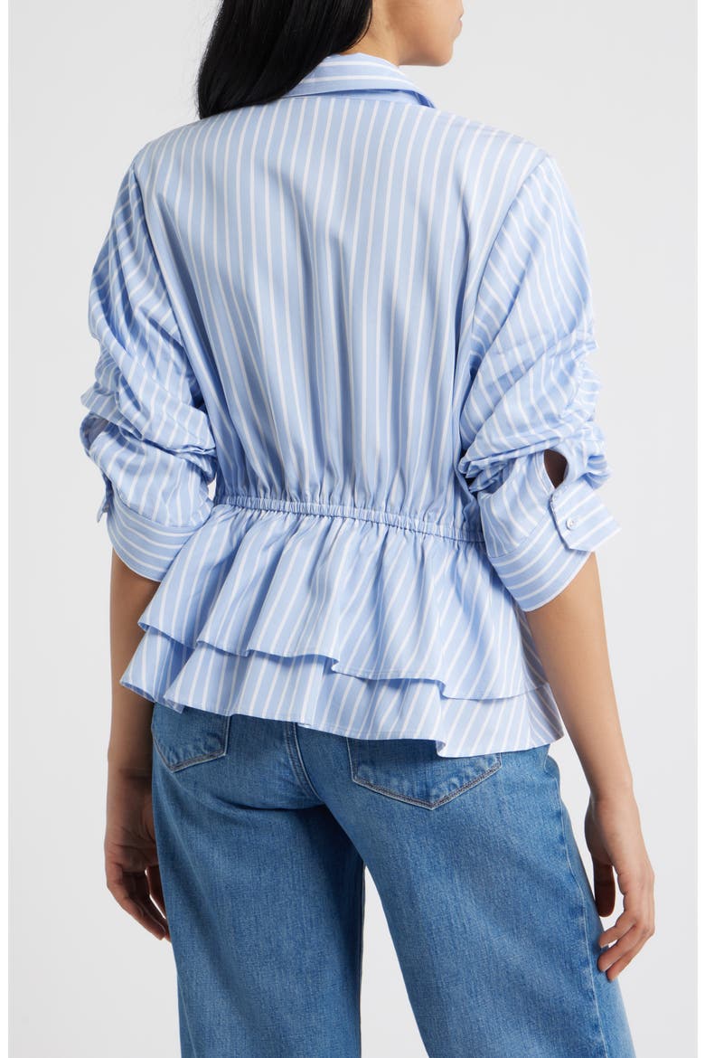 Pinstripe Button-Up Tiered Peplum Shirt, Alternate, color, OXFORD BLUE/ OFF WHITE