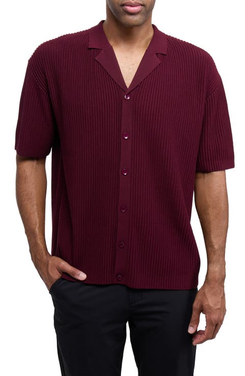 Ribbed Knit Camp Shirt