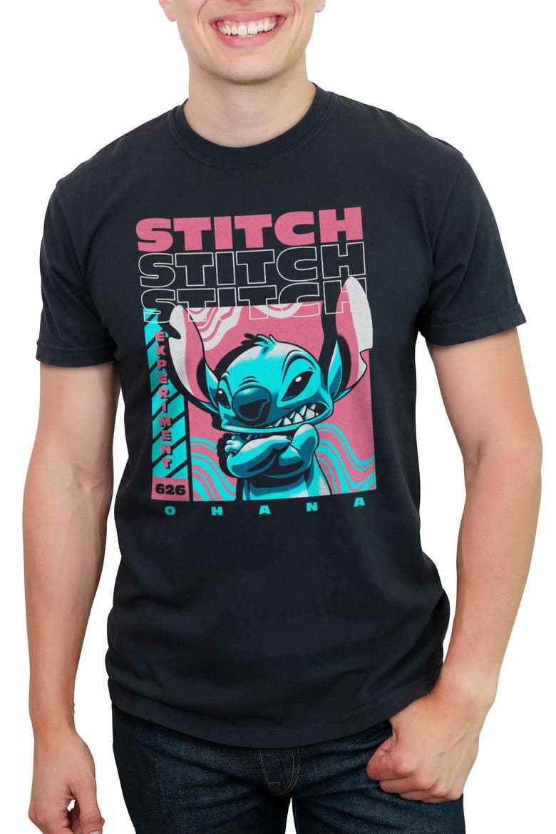 Men's Lilo & Stitch Blue and Pink Stitch Poster Graphic T-Shirt, Main, color, Black