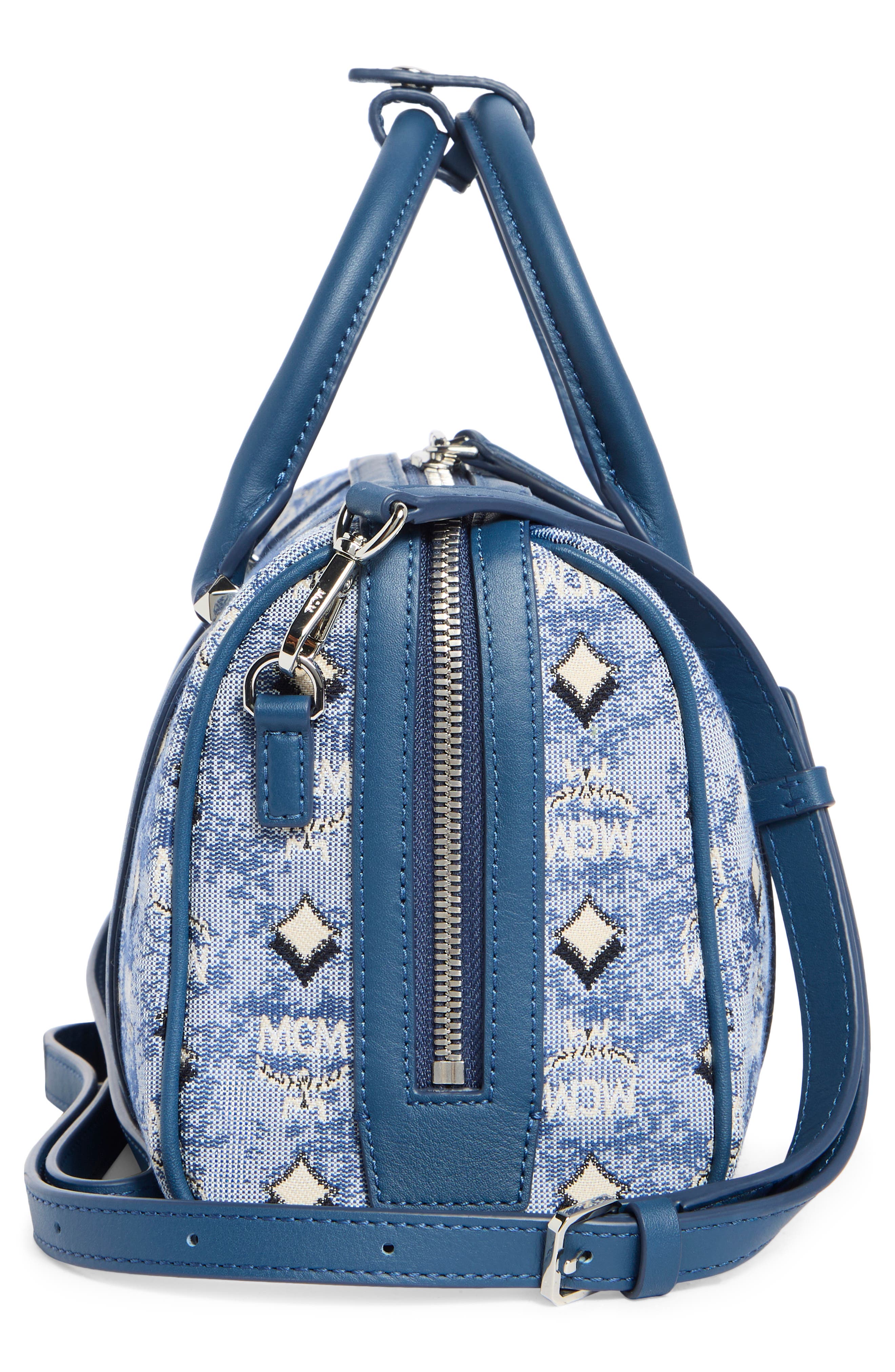 MCM Aren Barrel Bag, Alternate, color, Blue