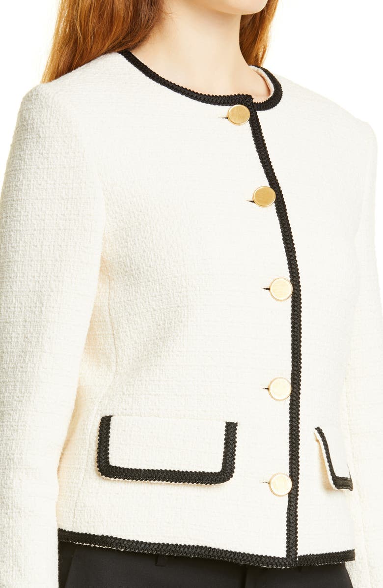 Nili Lotan Aubrey Tweed Jacket, Alternate, color, Ecru With Black Tape