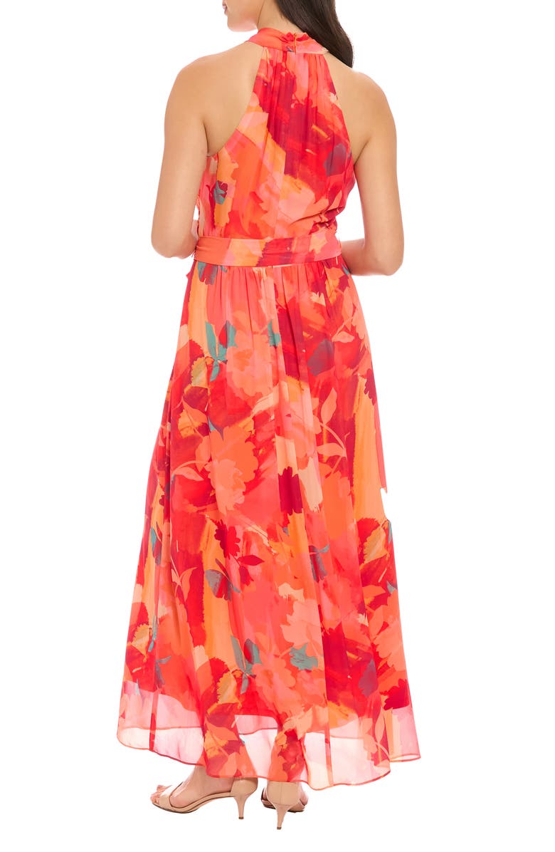 London Times Crossover Halter Neck Chiffon Maxi Dress, Alternate, color, Orange/ Red