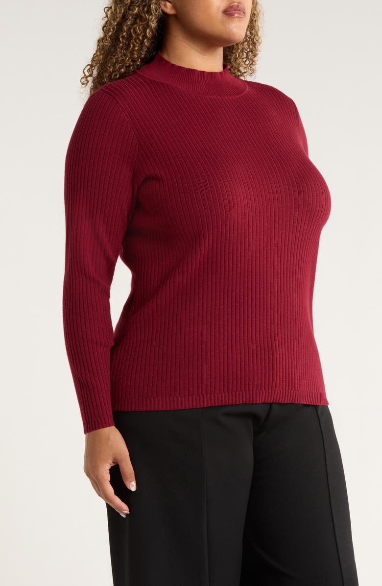 Jones New York Sutton Mock Neck Long Sleeve Cotton Blend Sweater, Alternate, color, Bordeaux