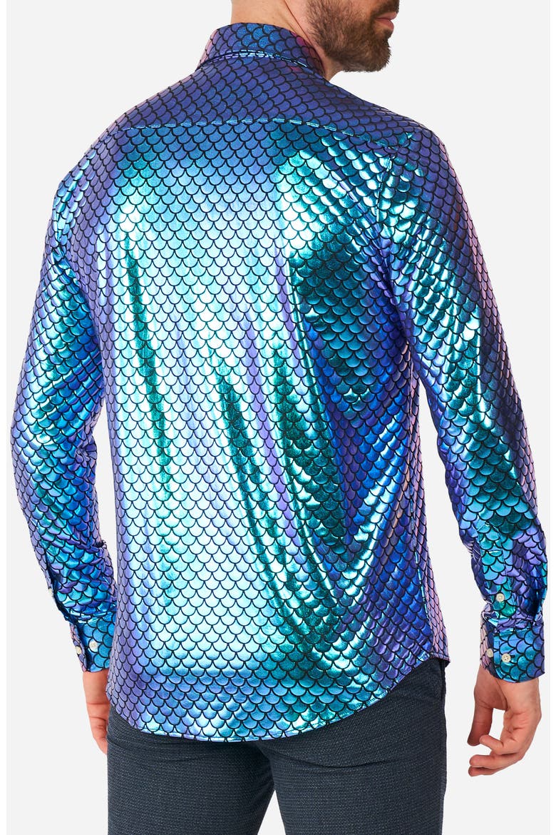Fancy Fish Modern Tailored Fit Button-Up Shirt, Alternate, color, BLUE