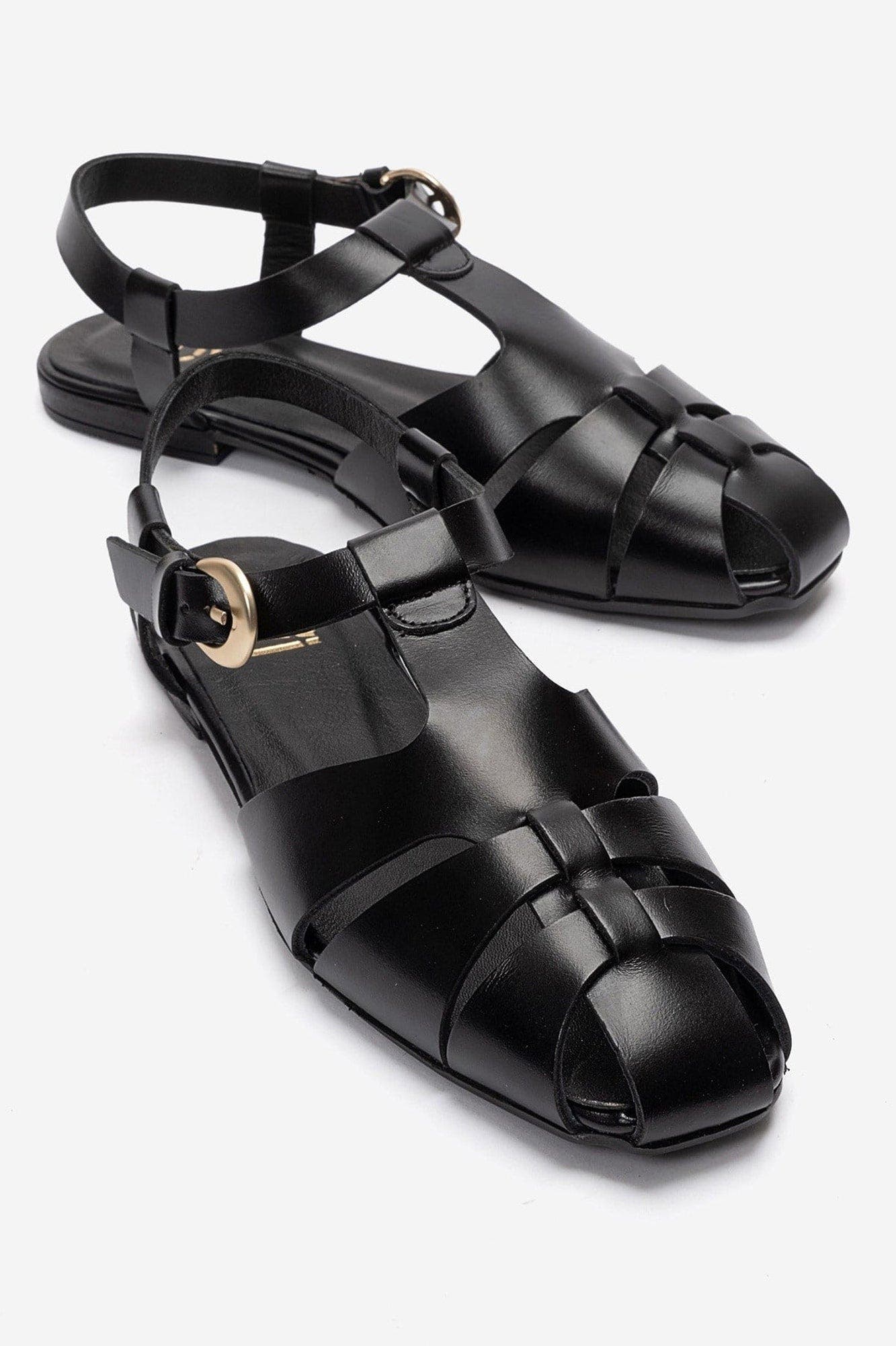 Jandor Leather Ankle Strap Flat Sandal, Alternate, color, Black