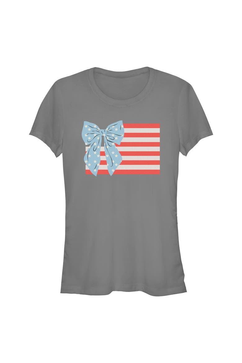 Juniors Lost Gods Bow Bars and Stars T Shirt, Main, color, Charcoal