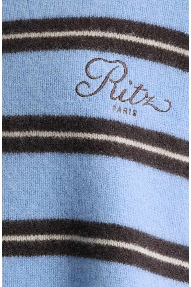 x The Ritz Paris Stripe Long Sleeve Cashmere Polo Sweater, Alternate, color, LIGHT BLUE MULTI