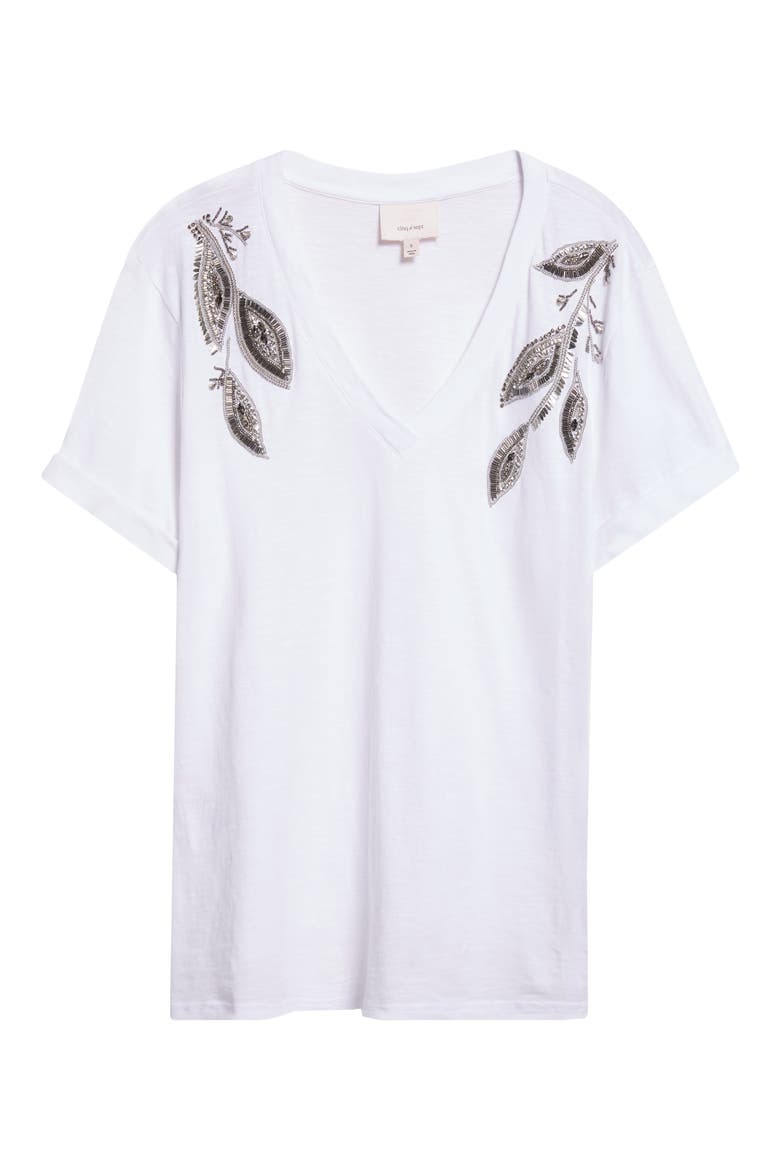 Bree Beaded Cotton T-Shirt, Alternate, color, WHITE
