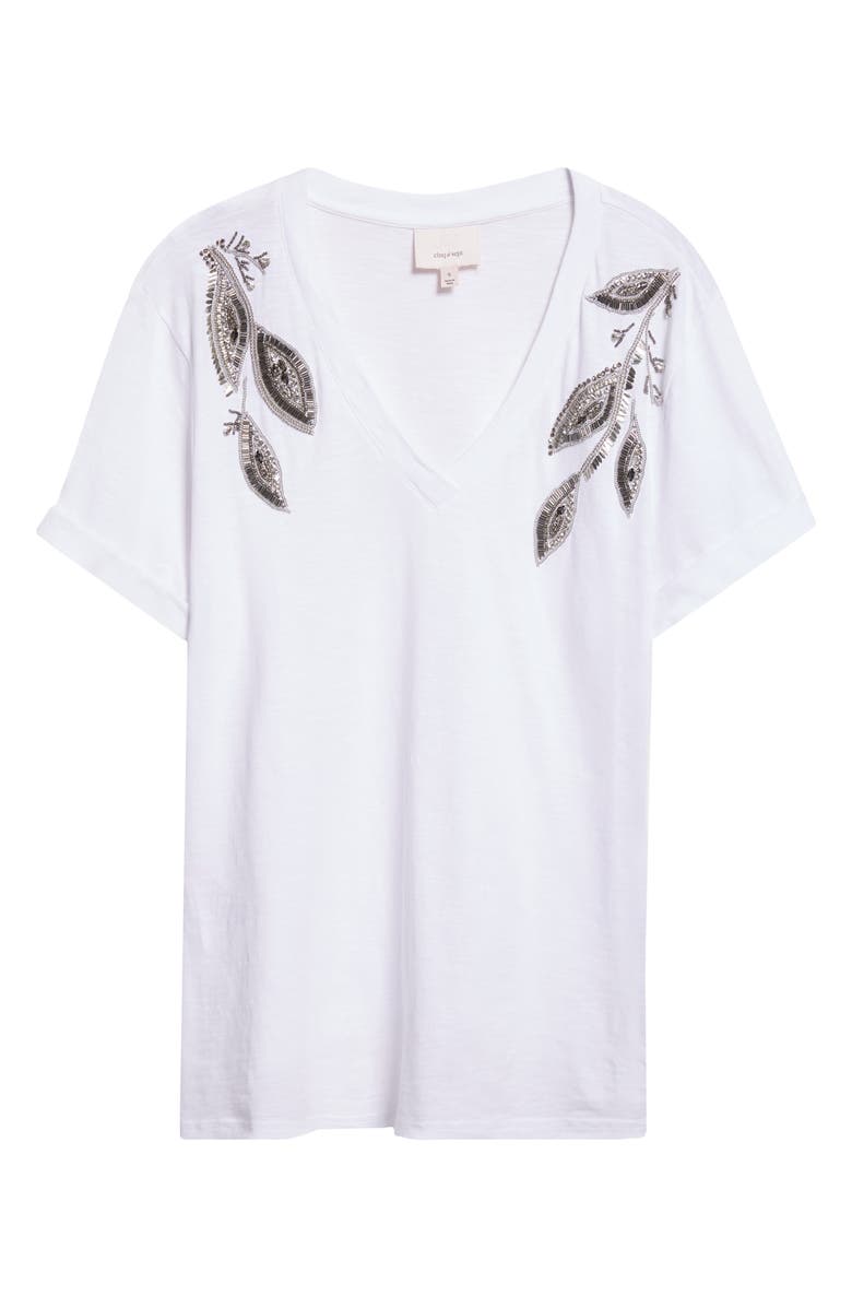 Cinq à Sept Bree Beaded Cotton T-Shirt, Alternate, color, White