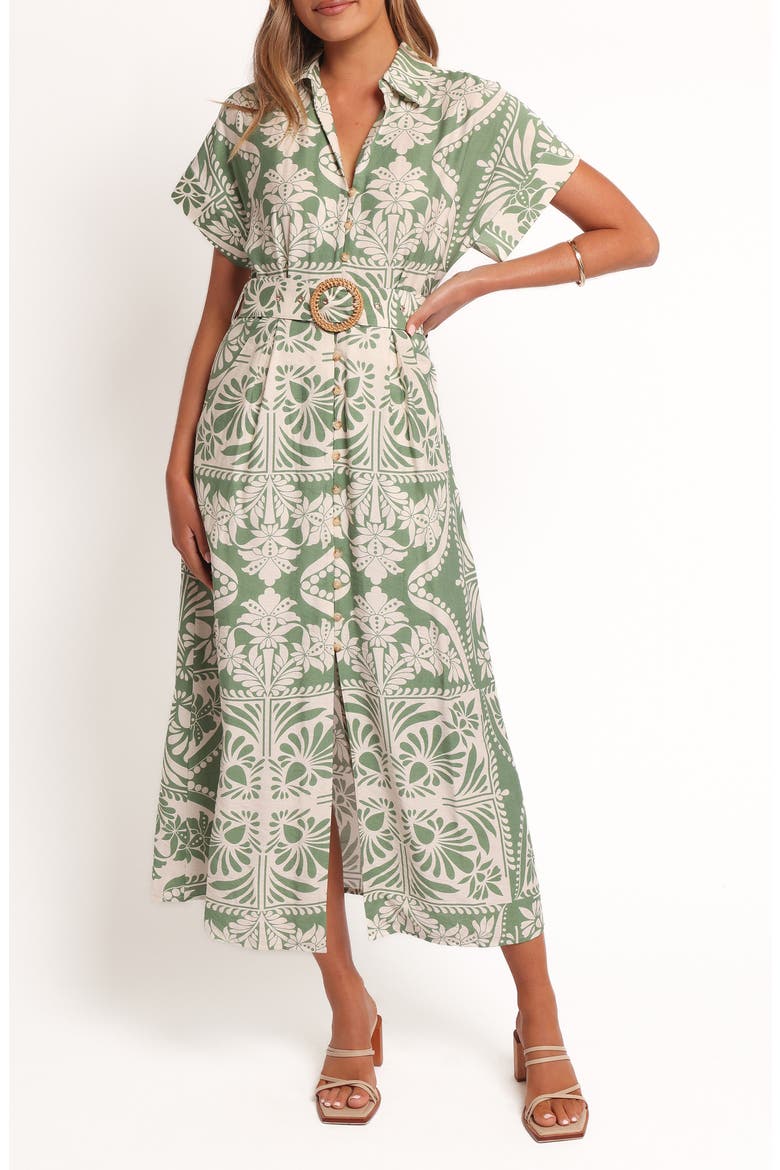 Preston Print Button-Up Midi Dress, Main, color, GREEN FLORAL