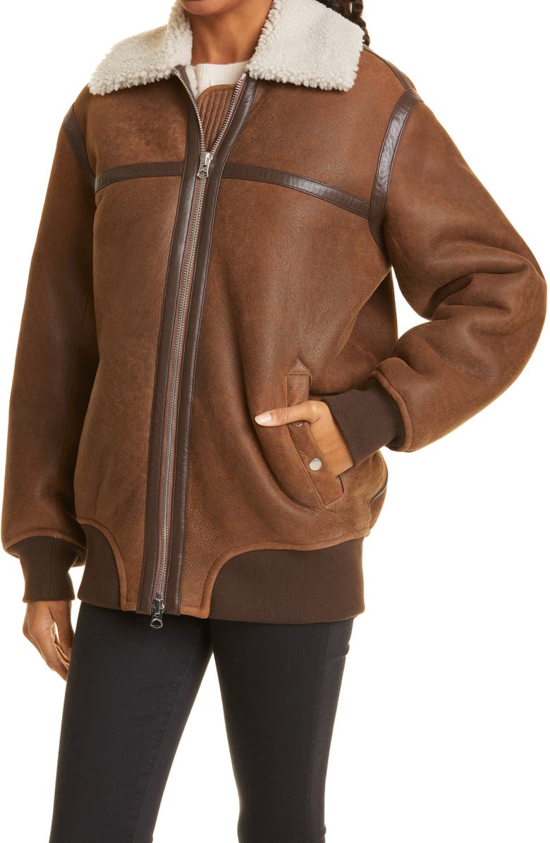rag & bone Tyne Genuine Shearling Collar Bomber Jacket, Alternate, color, 