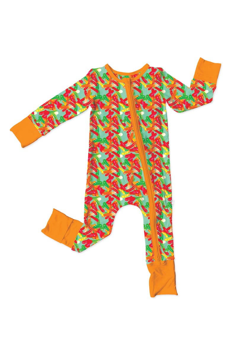 Laree + Co Owen Gummy Worm Print Convertible Footie Pajamas, Main, color,