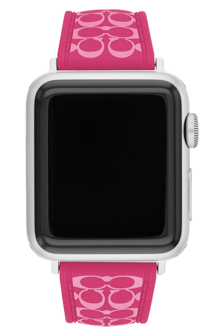 Signature C Silicone Apple Watch® Watchband, Main, color, PINK