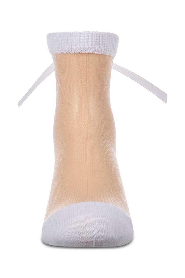Women's Silky-Sheer Crew Sock with Satin Bow, Alternate, color, White