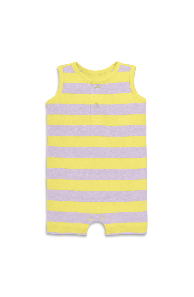 Primary Baby Heathered Henley Shortie In Stripe, Main, color, Banana Hydrangea Stripe