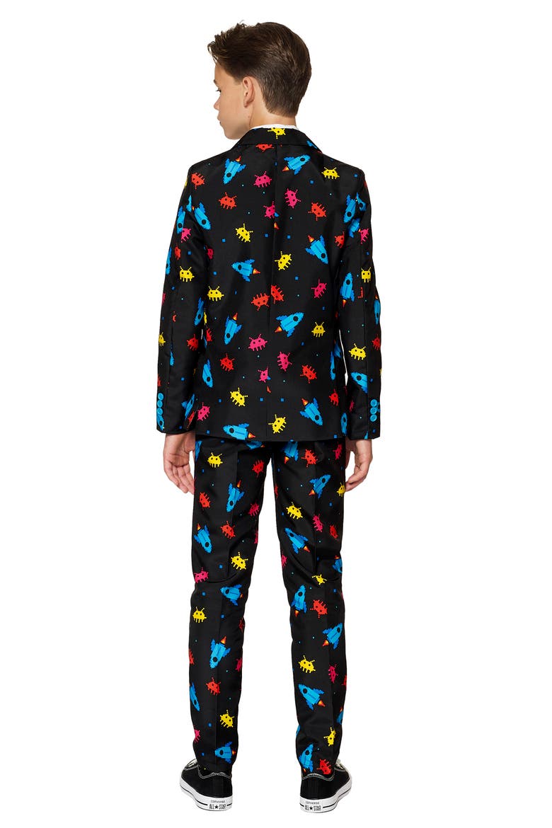 Kids' Video Game Arcade Two-Piece Suit with Tie, Alternate, color, BLACK MULTI