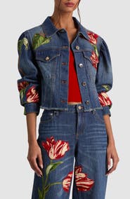 ALICE + OLIVIA Elijah Embroidered Appliqué Denim Jacket