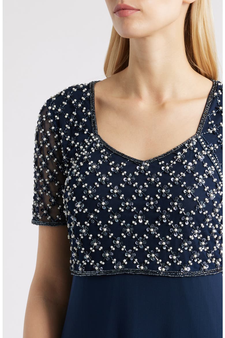 Faux Pearl Bodice Gown, Alternate, color, NAVY 410
