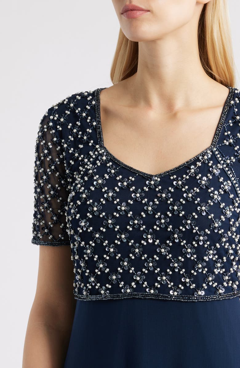 Pisarro Nights Faux Pearl Bodice Gown, Alternate, color, Navy 410