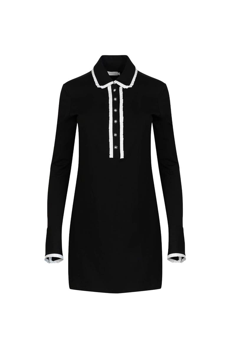 Anne Fontaine Women's Dress  Estampe Black Long Sleeve Dress Featuring Classic Collar And Half-Placket With Pleated Trims, Alternate, color, Black