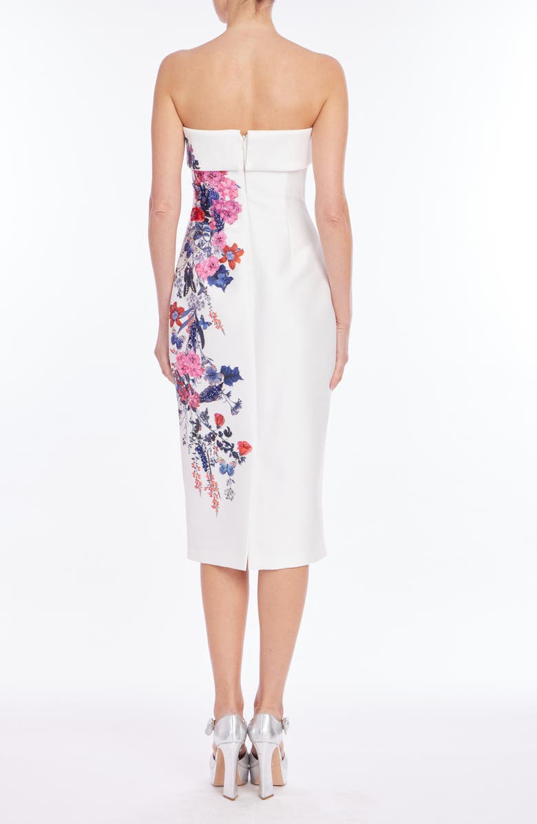 Badgley Mischka Collection Beaded Strapless Midi Dress, Alternate, color, Ivory Multi