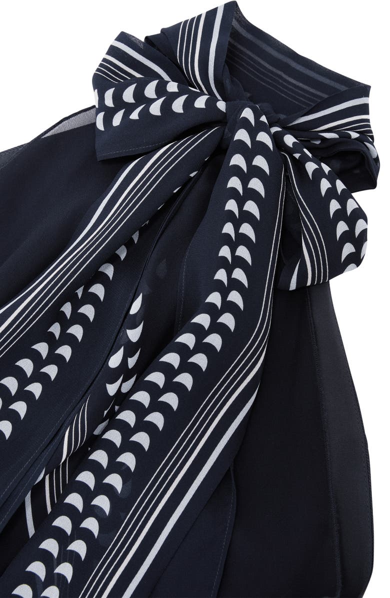 Reiss Skylar High Neck Scarf Print Maxi Dress, Alternate, color, Navy